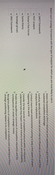 For Practice Only: Match each strategy framework
