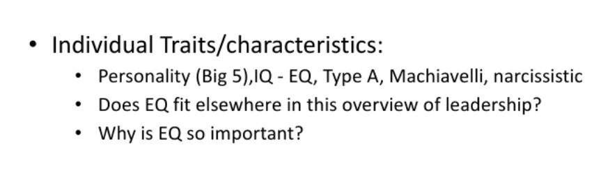 Individual Traits/characteristics: Personality