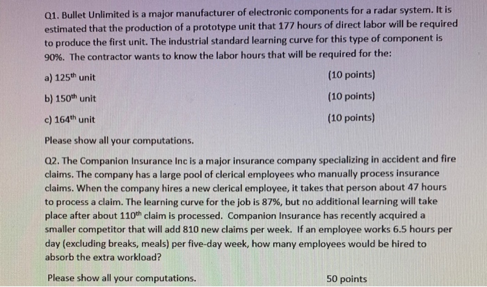 Q1. Bullet Unlimited is a major manufacturer of
