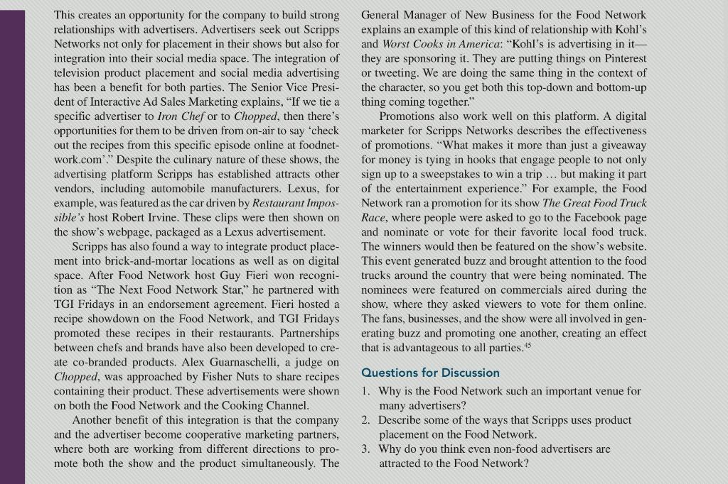 Questions for Discussion 1. Why is the Food