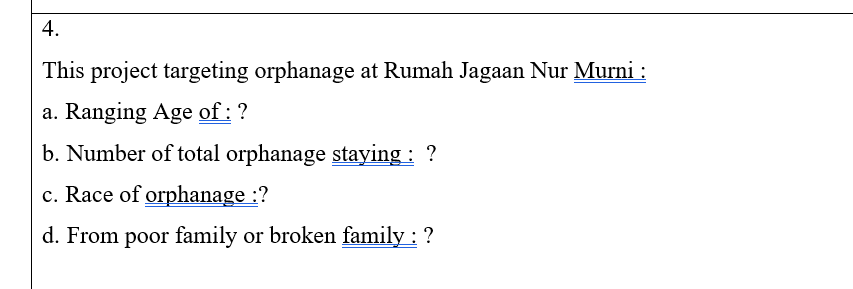 4. This project targeting orphanage at Rumah
