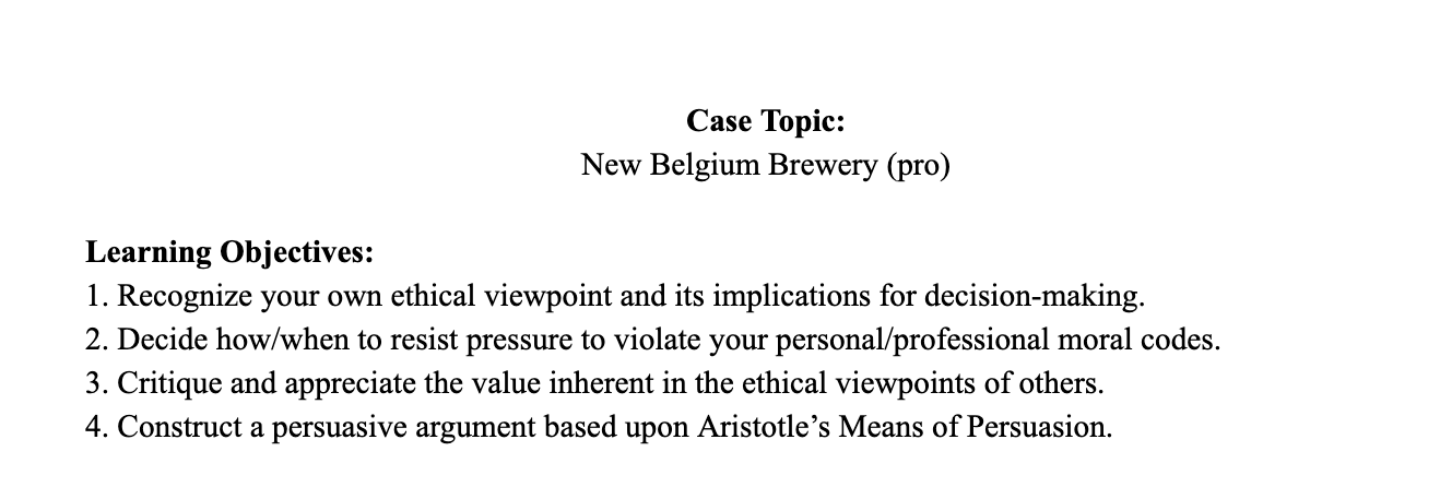 Case Topic: New Belgium Brewery (pro) Learning