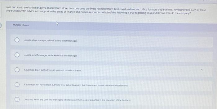 Joss and Kevin are both managers at a furniture