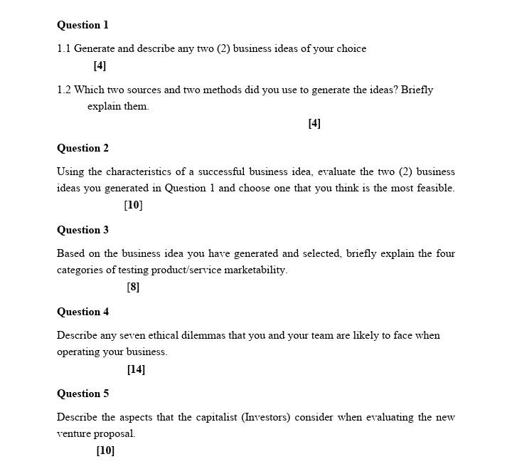 1.1 Generate and describe any two (2) business