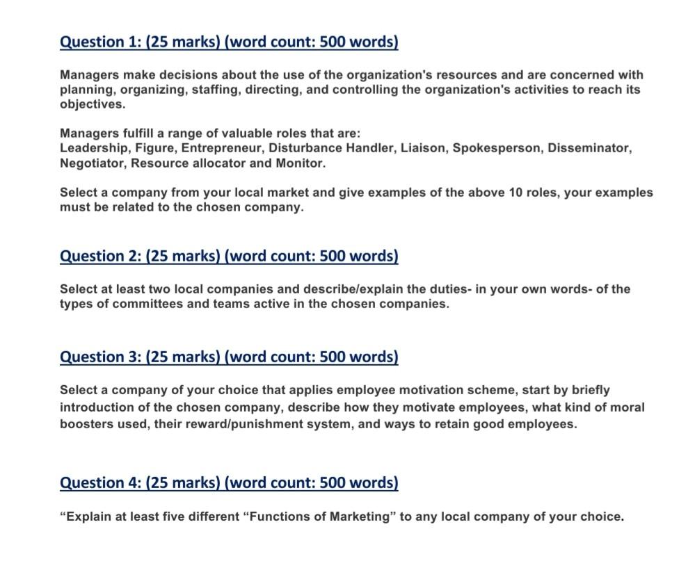 Question 1: (25 marks) (word count: 500 words)