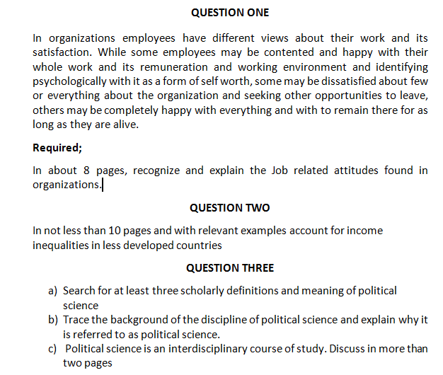 QUESTION ONE In organizations employees have