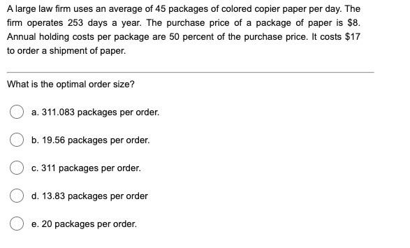 A large law firm uses an average of 45 packages