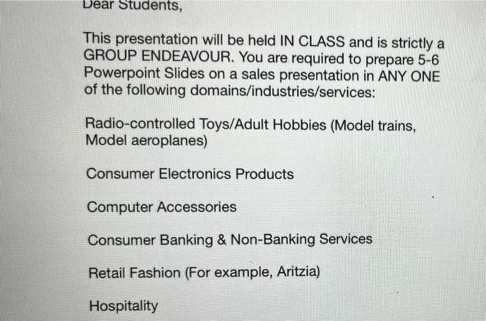 This presentation will be held IN CLASS and is