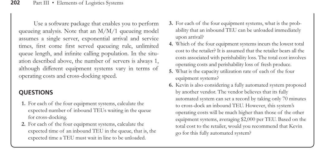 1. For each of the four equipment systems,