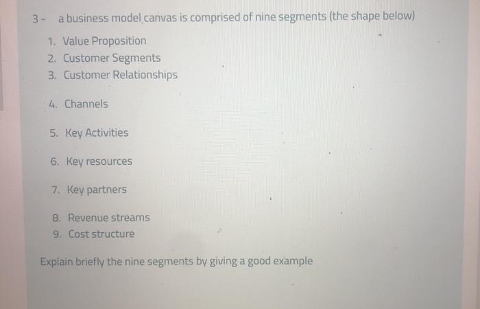 3- a business model canvas is comprised of nine