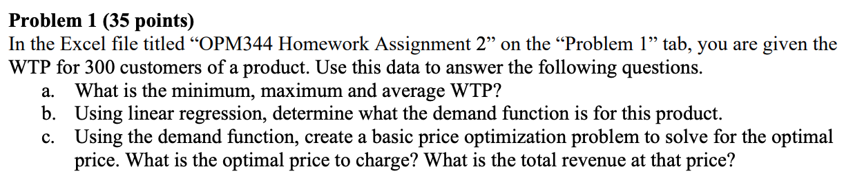 Problem 1 (35 points) In the Excel file titled