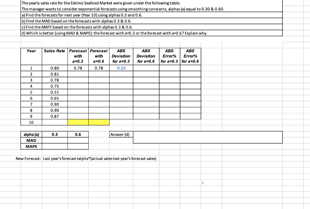 The yearly sales rate for the Eskimo Seafood
