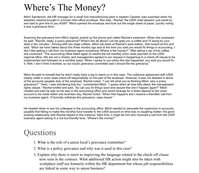 Where's The Money? Mitch Sanderson, the HR