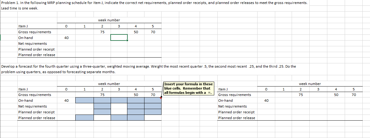 Problem 1. In the following MRP planning schedule