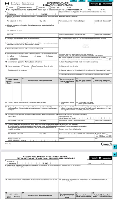 EXPORT DECLARATION DECLARATION D'EXPORTATION OR