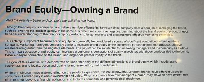 Brand Equity-Owning a Brand Read the overview