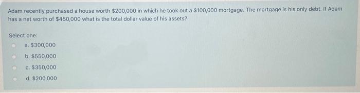 Adam recently purchased a house worth $200,000 in
