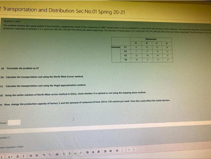 The problem involves the supply system of four