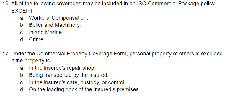 16. All of the following coverages may be