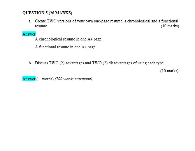 QUESTION 5 (20 MARKS) a. Create TWO versions of
