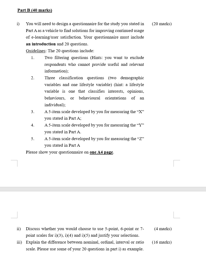 Part B (40 marks) i) (20 marks) You will need to