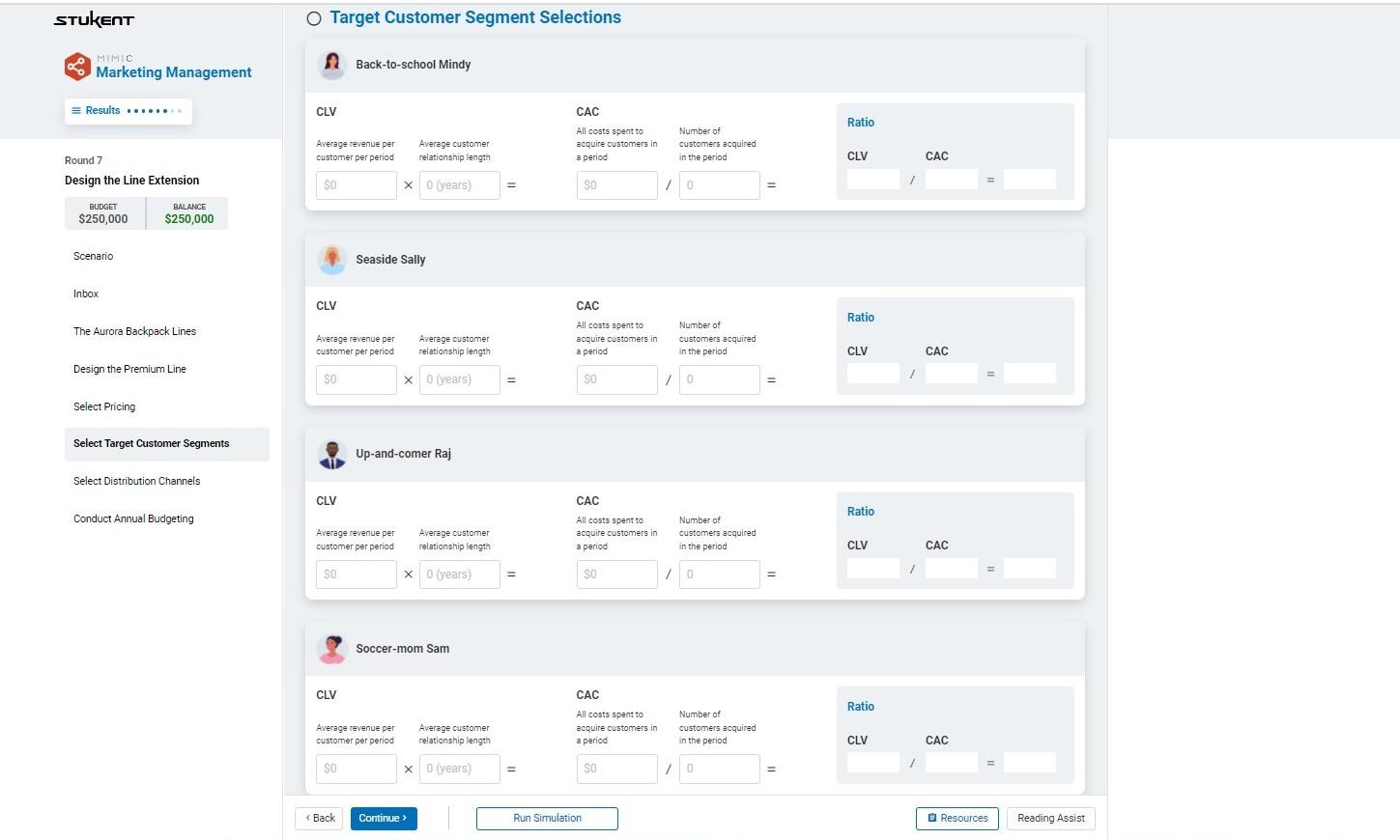 STUKENT O Target Customer Segment Selections