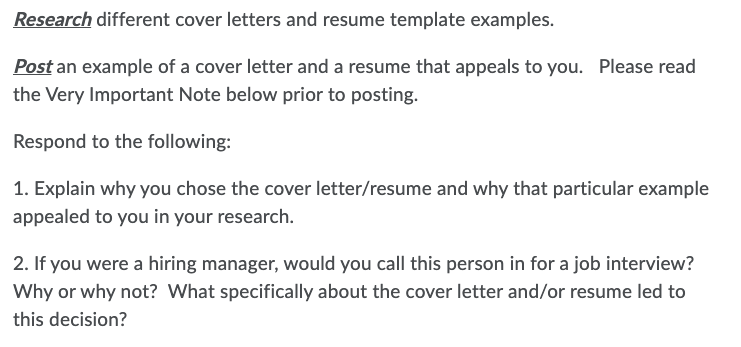 Research different cover letters and resume