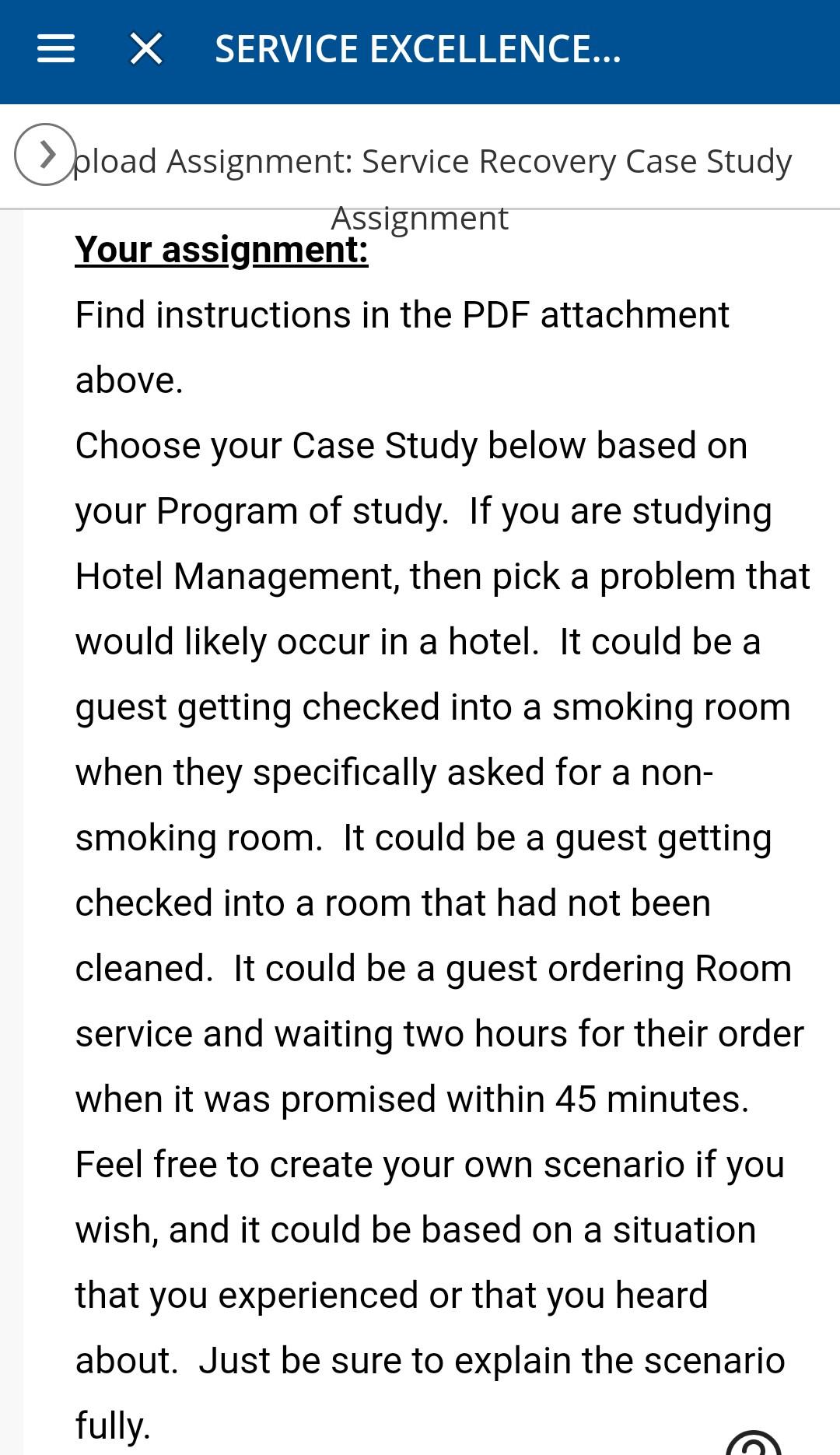 III SERVICE EXCELLENCE... pload Assignment: