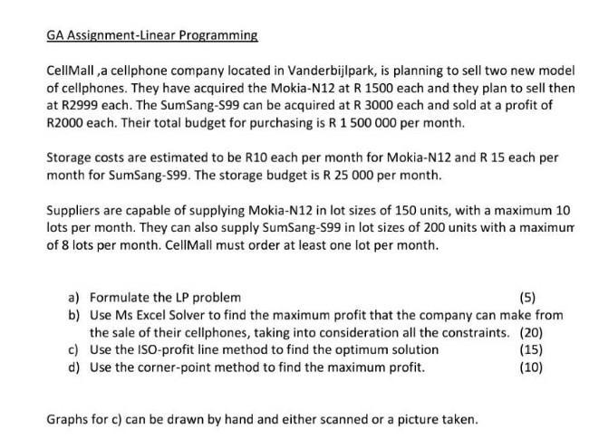 GA Assignment-Linear Programming CellMall , a