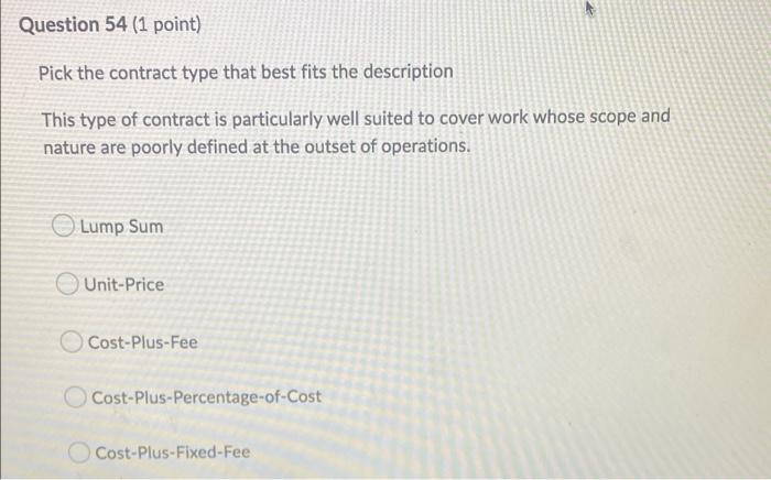 Question 54 (1 point) Pick the contract type that