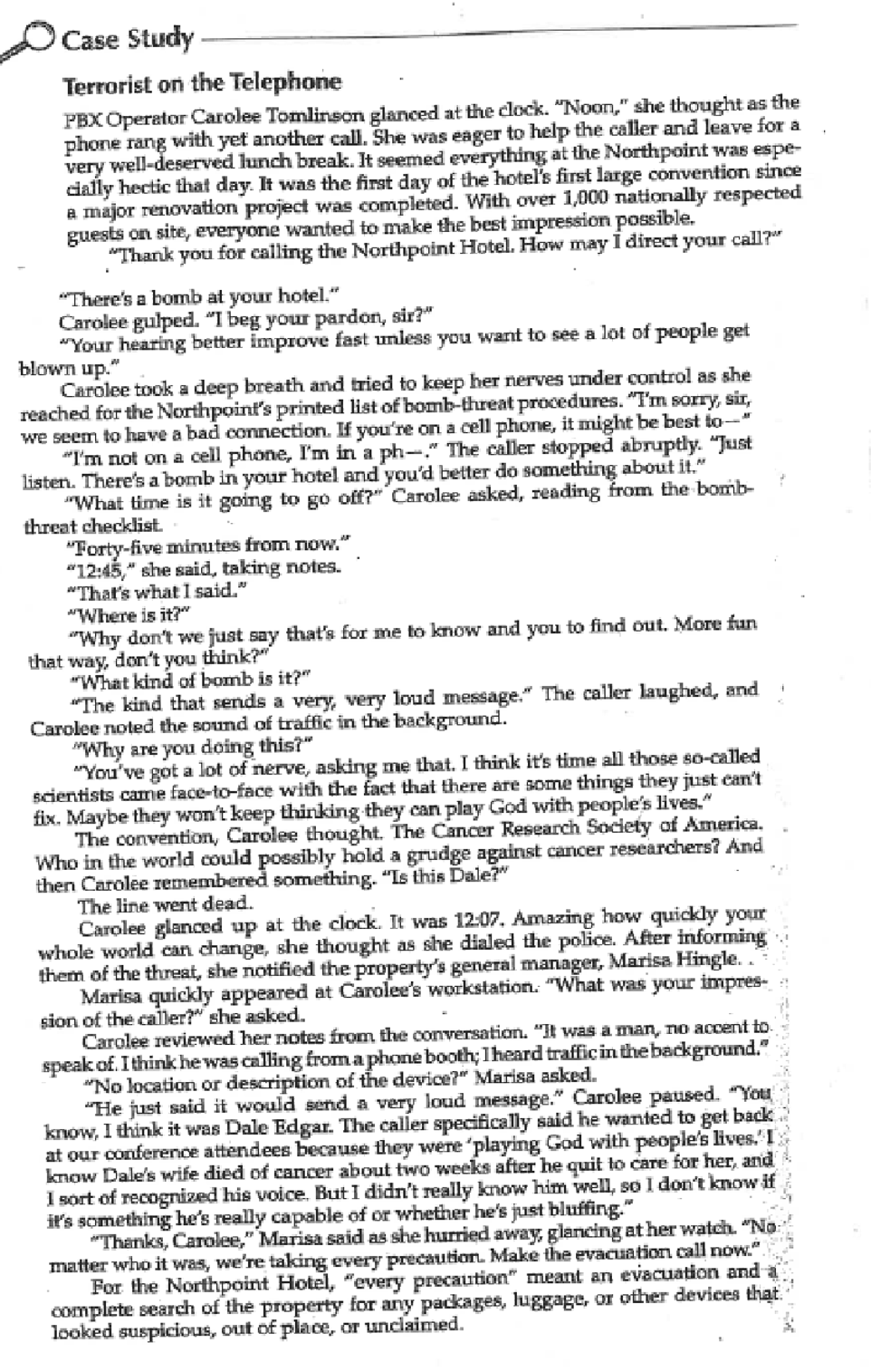 Question 1 Did the general manager, Marisa