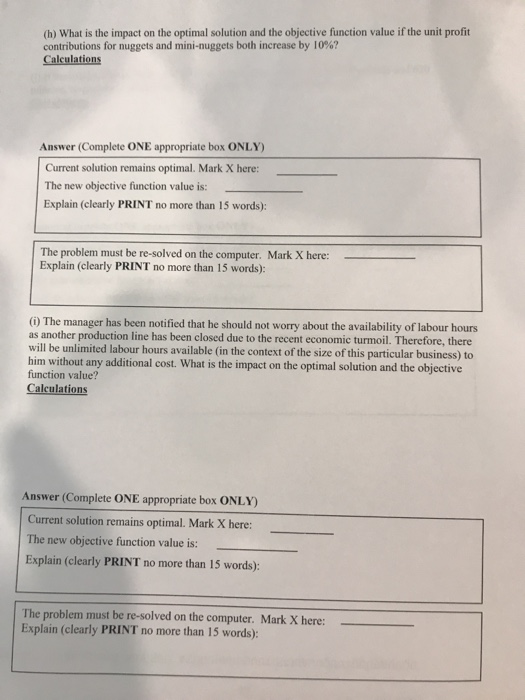 Question 7: Sensitivity analysis (20 marks) A