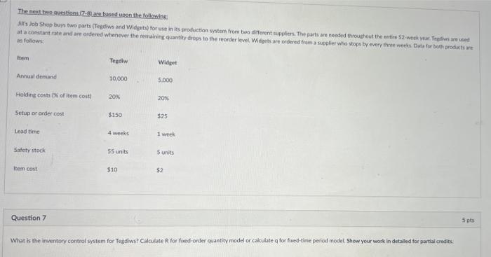 as followe? Question 7 What is the inventory