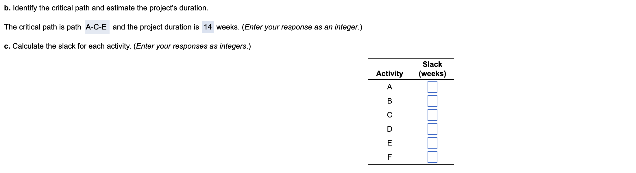 Find slack time please. Consider the following