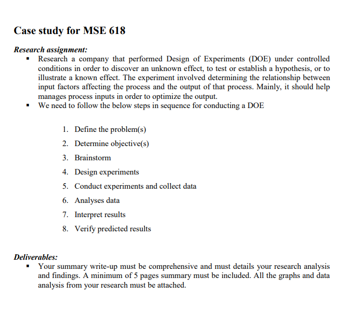 Case study for MSE 618 Research assignment: