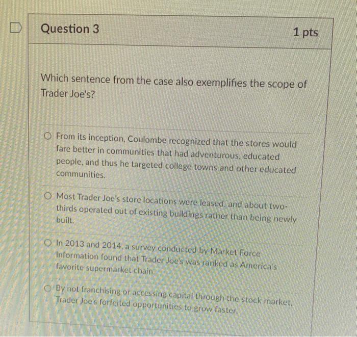 Question 3 1 pts Which sentence from the case