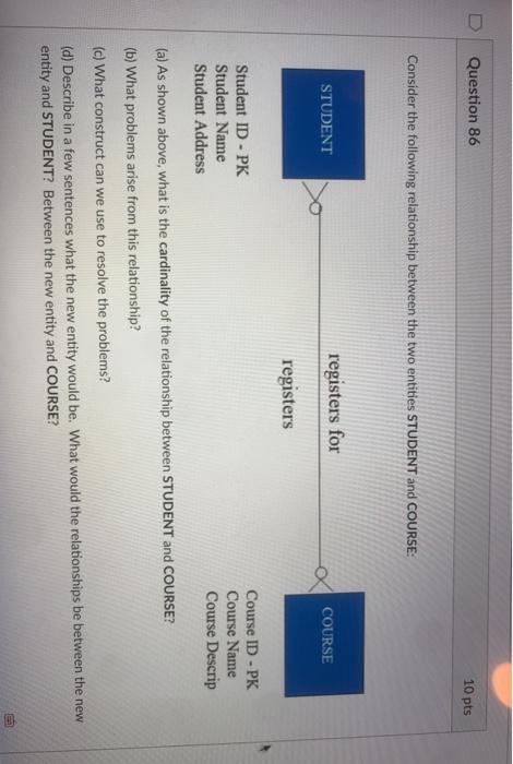 Question 86 10 pts Consider the following