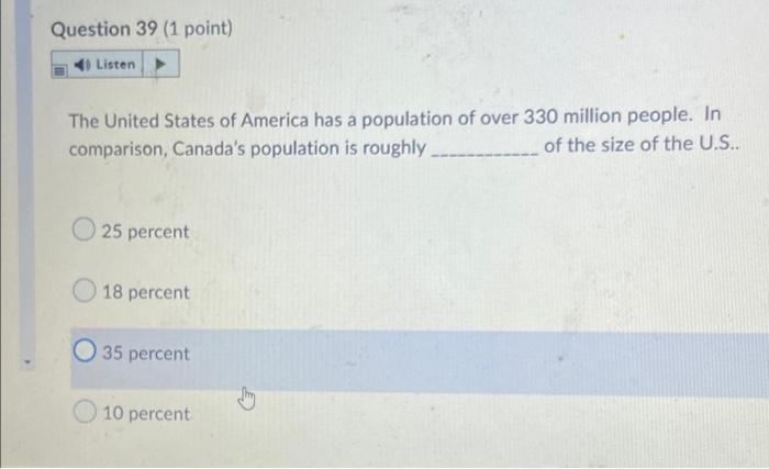 Question 39 (1 point) Listen The United States of
