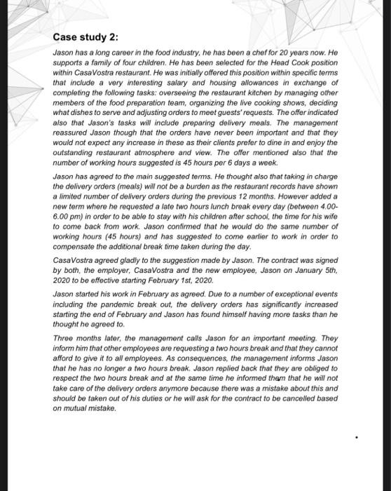 Case study 2: Jason has a long career in the food