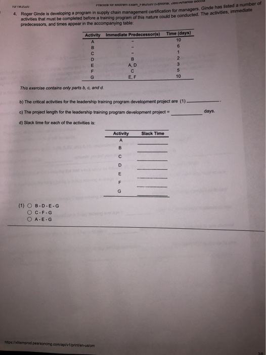 4. Roger Ginde is developing a program in supply