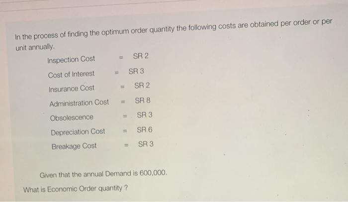 In the process of finding the optimum order