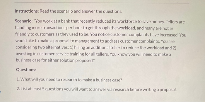 Instructions: Read the scenario and answer the