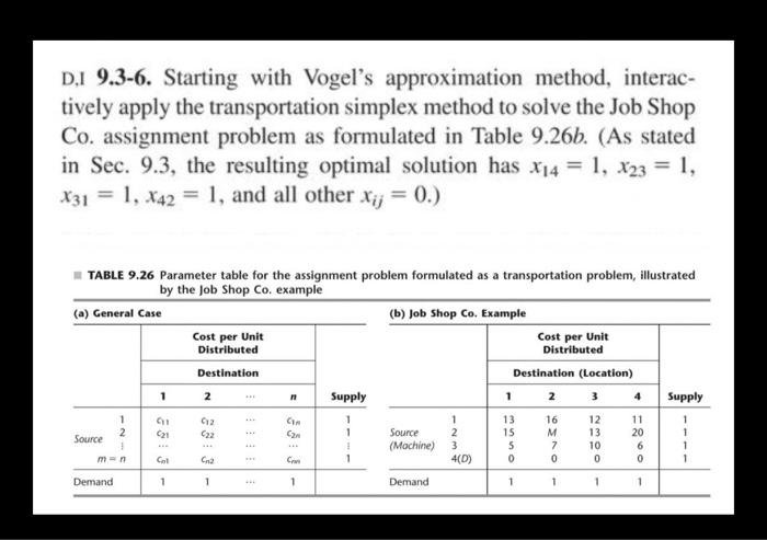 D,1 9.3-6. Starting with Vogel's approximation