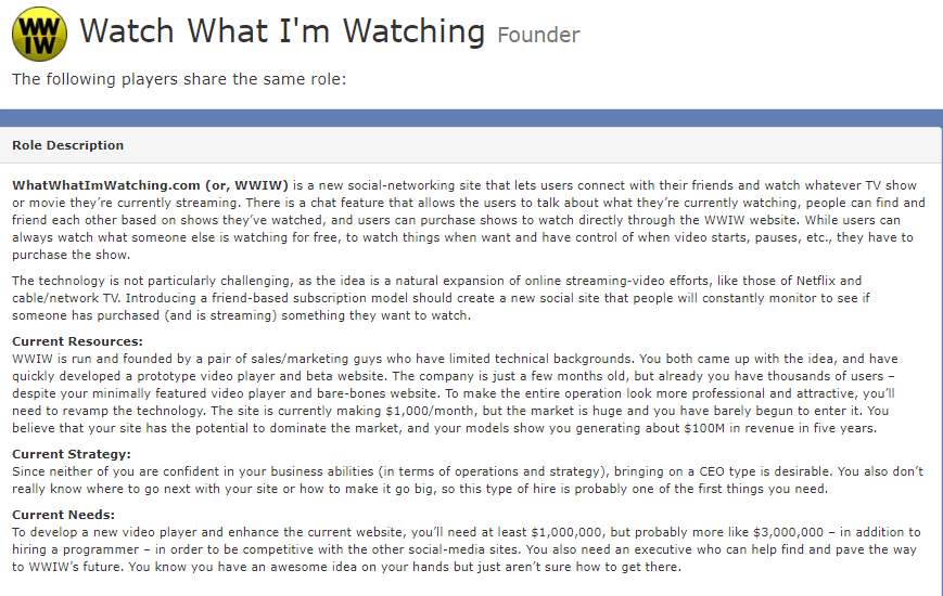 It's basically a role-play simulation game...just