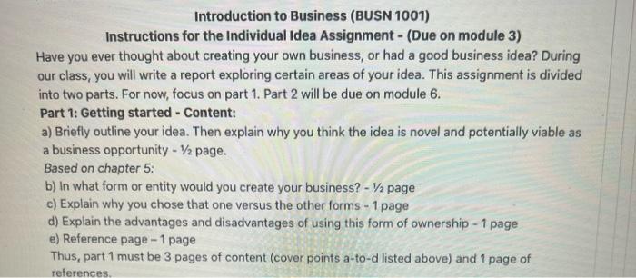 Introduction to Business (BUSN 1001) Instructions