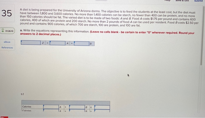 35 A diet is being prepared for the University of