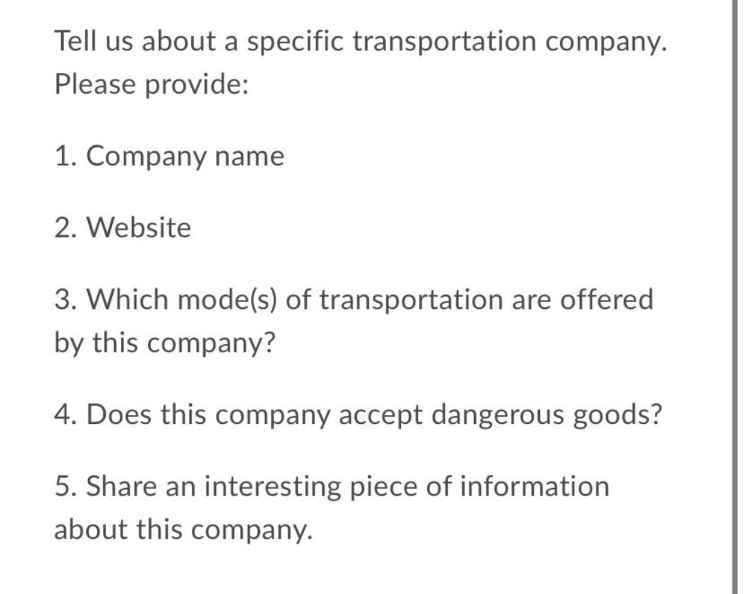 a Tell us about a specific transportation