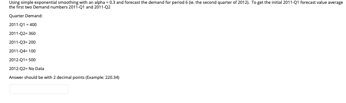 Using simple exponential smoothing with an alpha