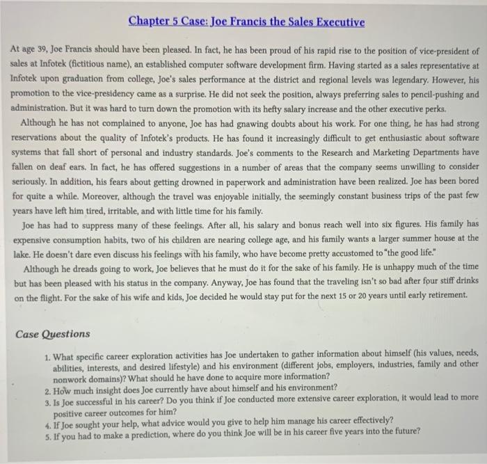 Chapter 5 Case: Joe Francis the Sales Executive