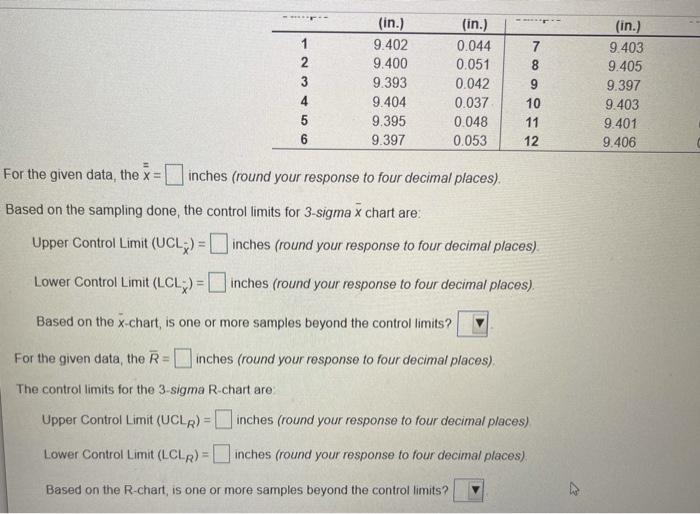 Twelve samples, each containing five parts were